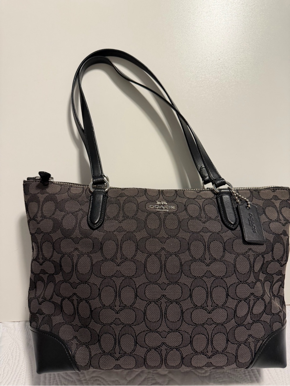 Coach Monogram Canvas Tote in Brown and Black